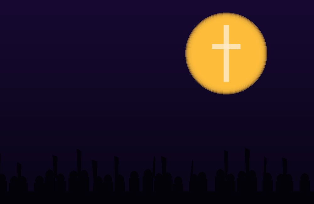 Abstract worship crowd silhouette with glowing cross